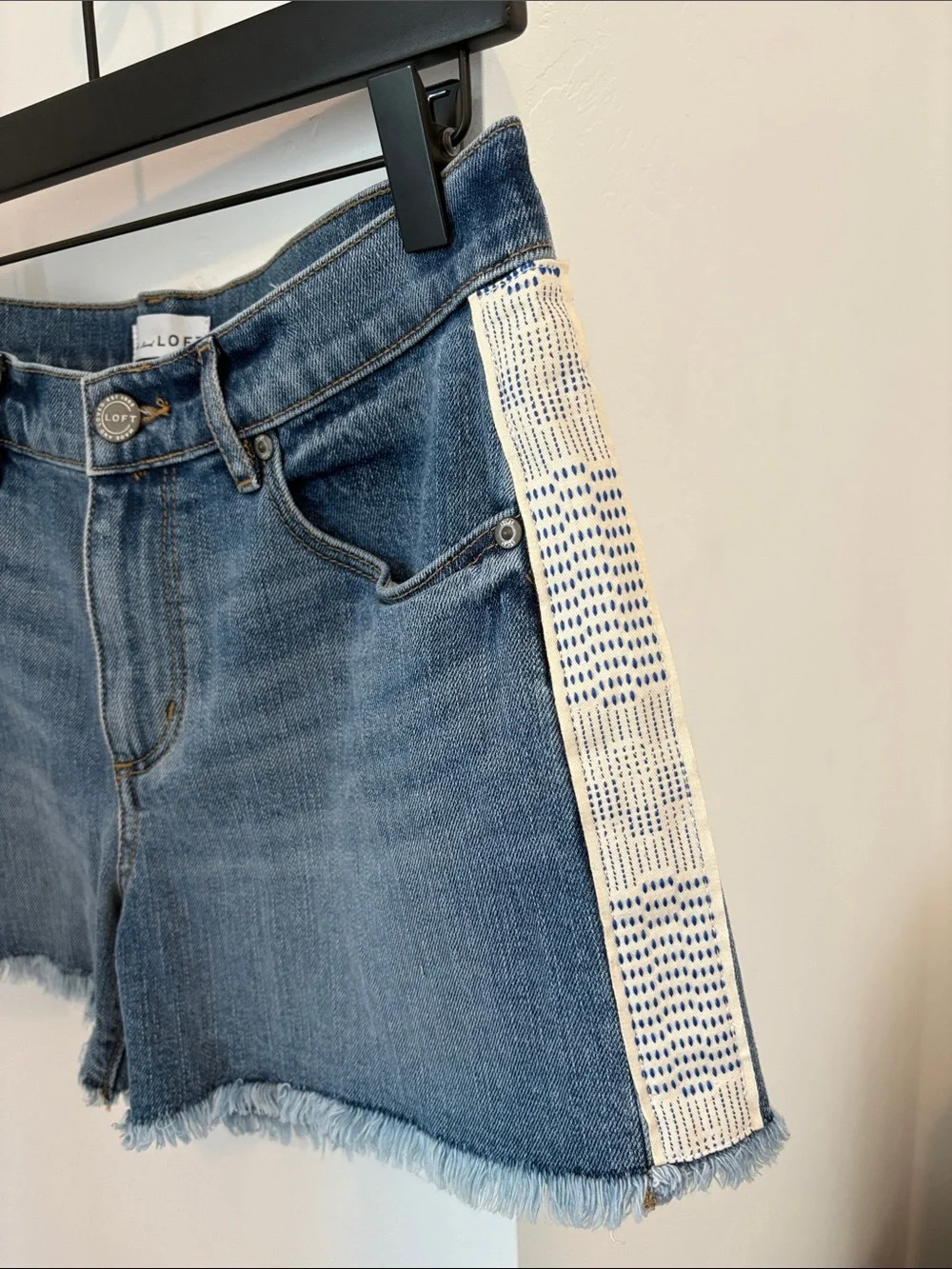 LOFT Medium Blue Denim Shorts with Side Contrast Trim